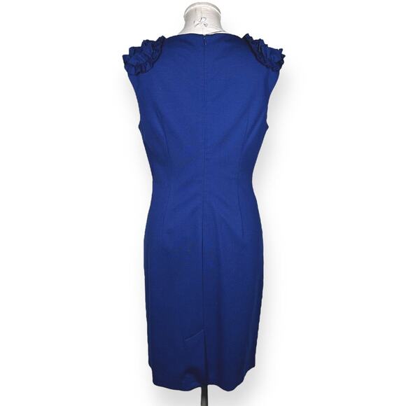 New $248 TRINA TURK Rosette Ruffle Blue Dress Pleated Sheath Career Wedding 10 - Picture 4 of 11